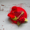 Bridal Fascinator Valentine engagement Vintage Wedding Bridesmaid red gold rose heart amors arrow Headpiece LOVE Lover Silk Bow